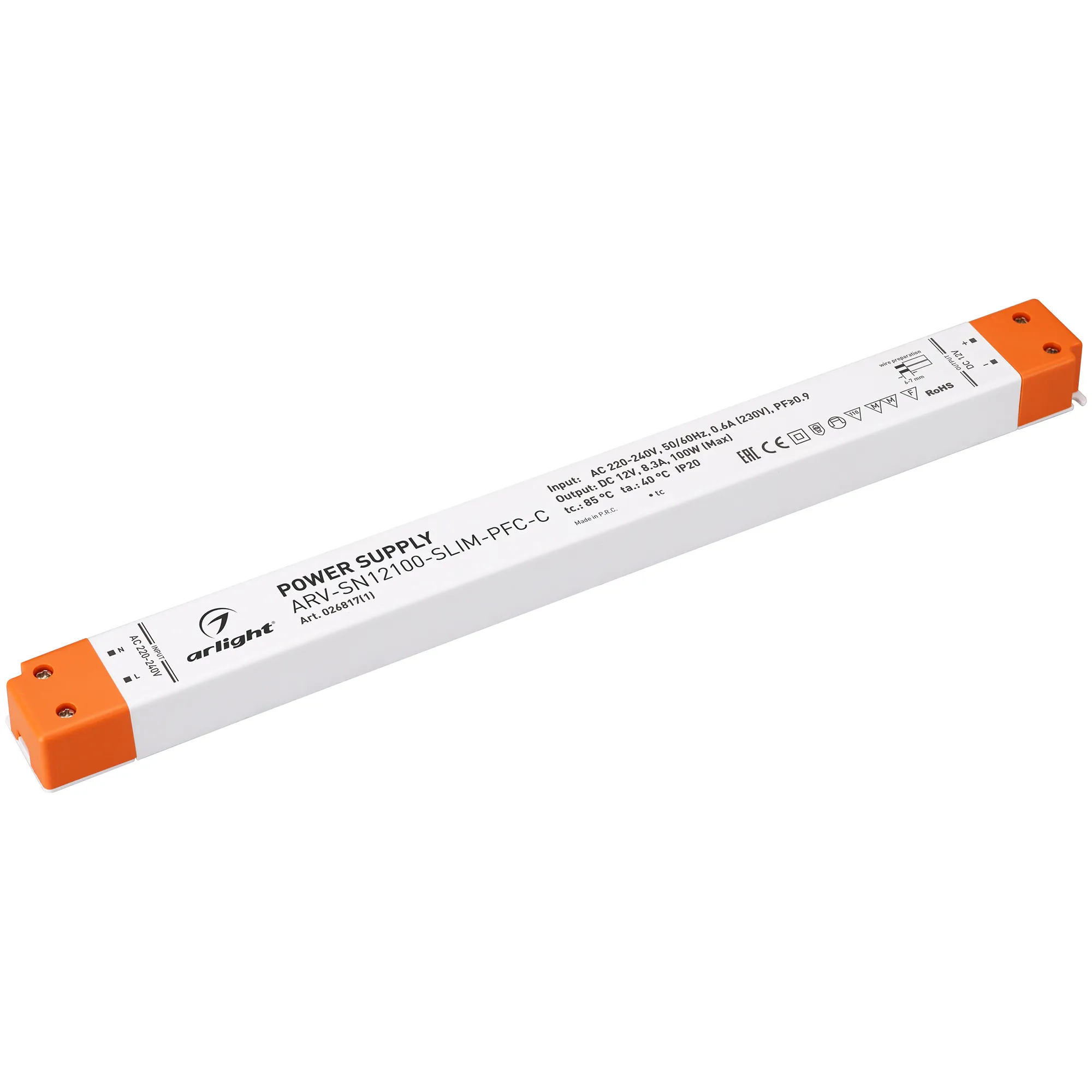 Блок питания ARV-SN12100-SLIM-PFC-C (12V, 8.3A, 100W) (Arlight, IP20 Пластик, 3 года) - изображение товара