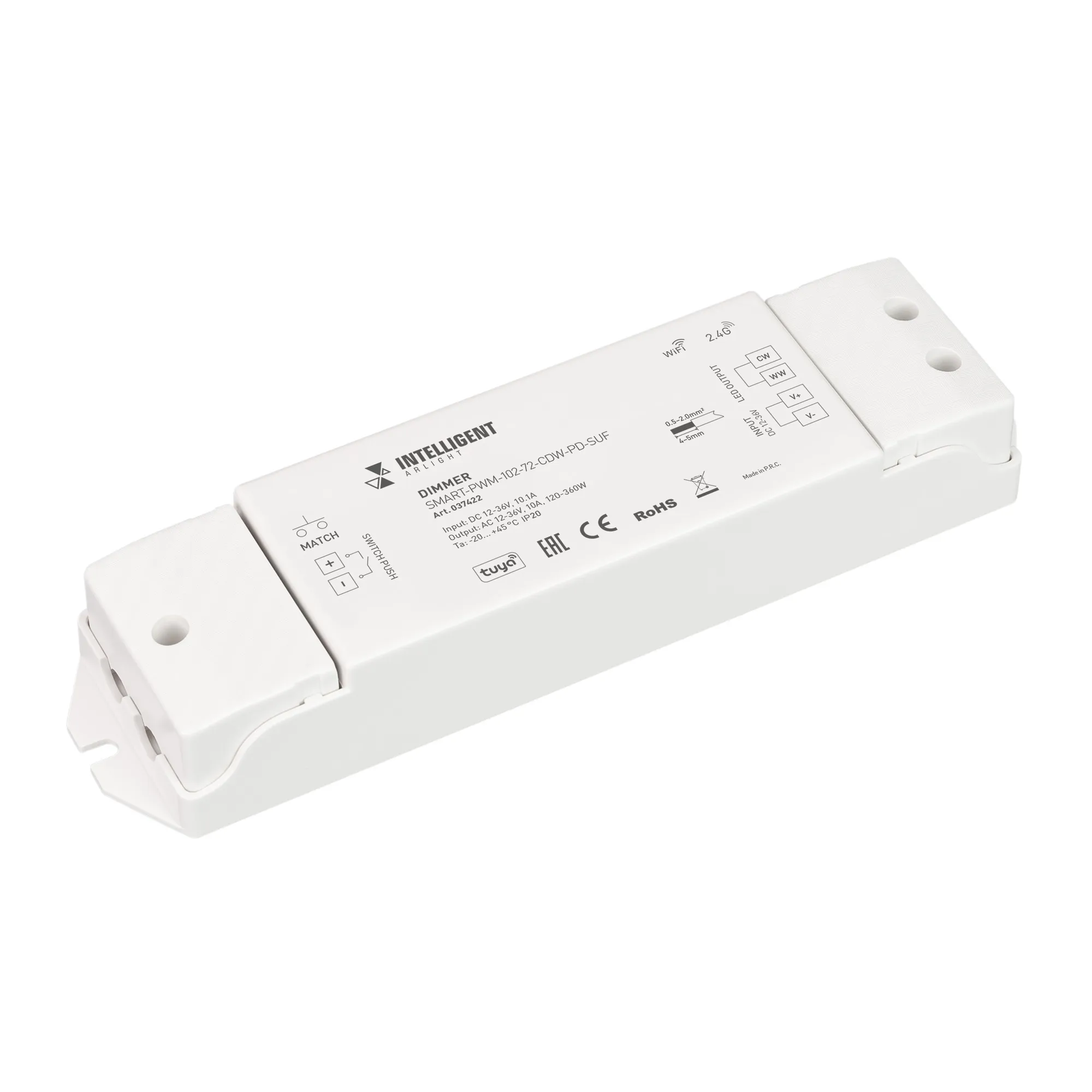 INTELLIGENT ARLIGHT Диммер SMART-PWM-102-72-CDW-PD-SUF (12-36V, 2x5A, TUYA Wi-Fi, 2.4G) (IARL, IP20 Пластик, 5 лет) - изображение товара