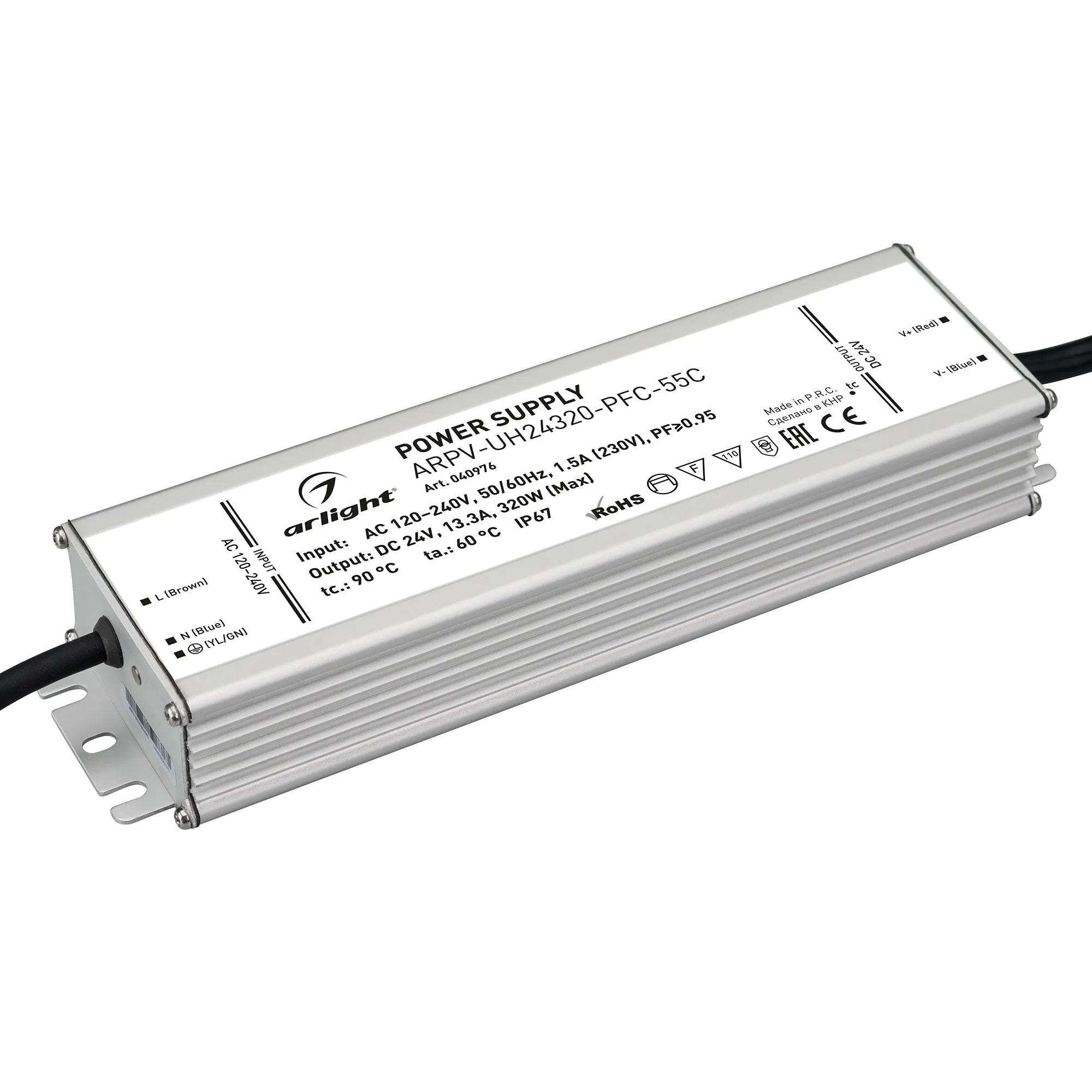Блок питания ARPV-UH24320-PFC-55C (24V, 13.3A, 320W) (Arlight, IP67 Металл, 5 лет) - изображение товара