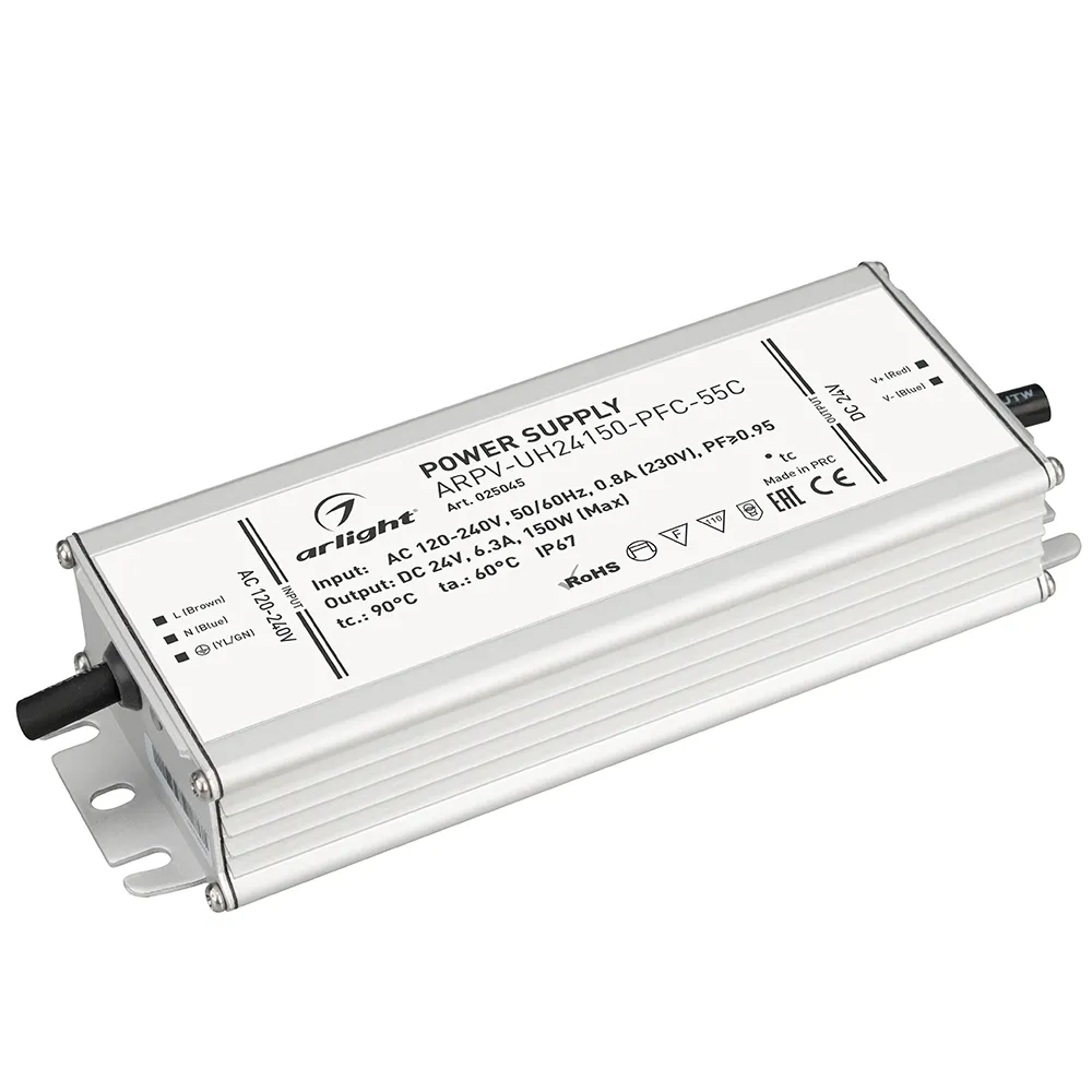 Блок питания ARPV-UH24150-PFC-55C (24V, 6.3A, 150W) (Arlight, IP67 Металл, 5 лет) - изображение товара